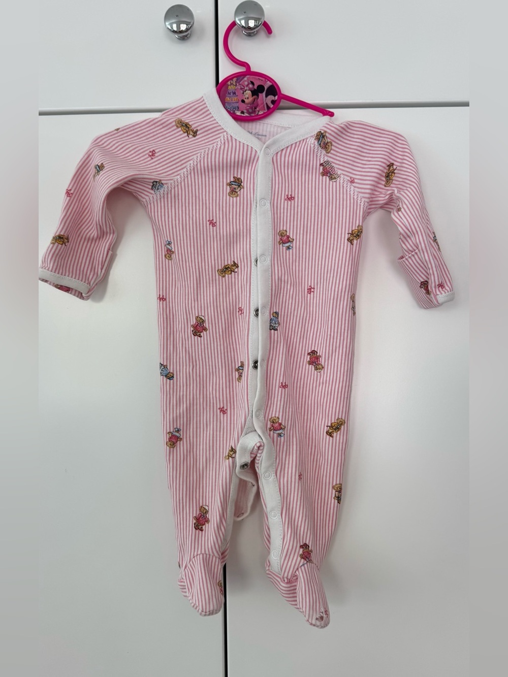 Ralph Lauren Pink Striped Footed One-Piece with Character Print